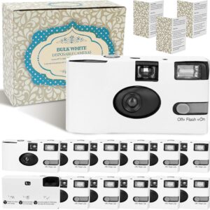 12 Pack Disposable Cameras Bulk for Wedding with Upgraded 35mm Film, White Single-Use Disposable Camera with Flash, ISO 400 17 Exposures for Outdoor Travel Gathering Anniversary Birthday